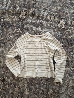 Striped Lightweight Crewneck Sweatshirt - Cream & Taupe